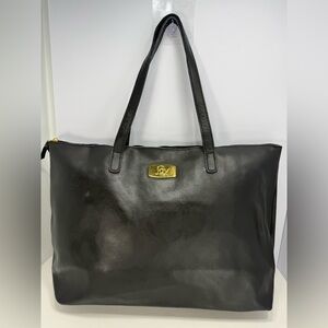 NWOT - Joy Mangano Genuine Black Leather Tote with Gold Detail